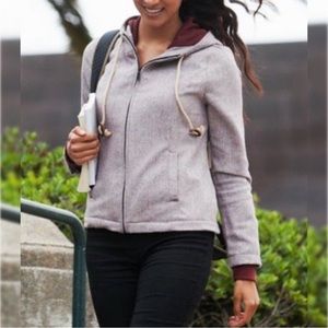 Betabrand Academic Hoodie Jacket Wool Suede Patches Herringbone Full Lightweight